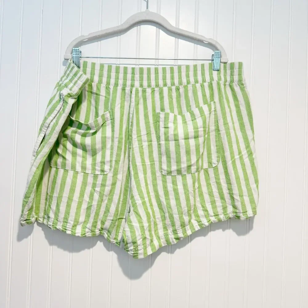 Old Navy Striped Linen Shorts Green White Pull On Plus Size 2X - Picture 5 of 6
